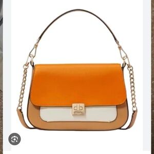 Orange and Tan Leather Shoulder Bag